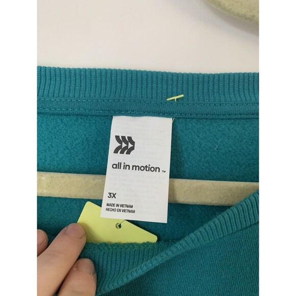 NWT All In Motions Women's Teal Fleece Lined Cropped Crewneck Sweatshirt Size 3X - Picture 4 of 9
